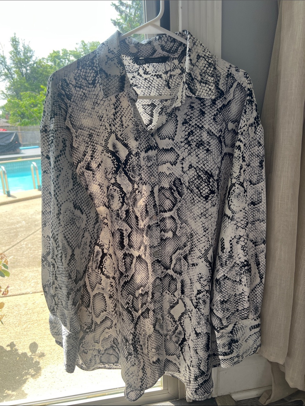 Zara Black and White Snake Print Button-Down Shirt
